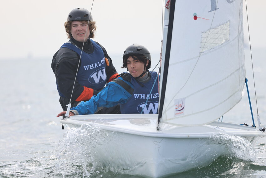 Eli Fuller and Brian Osario during Tuesday's regatta with Dennis-Yarmouth.