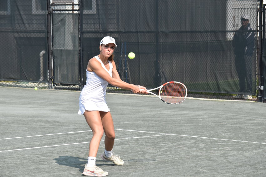 Chloe Marrero lines up a backhand during Monday&rsquo;s match against Sturgis West.
