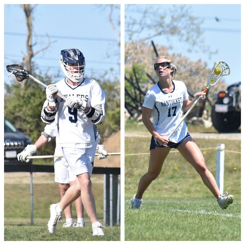 Pat Carroll, left, and Bailey Lower on the lacrosse field earlier this spring.