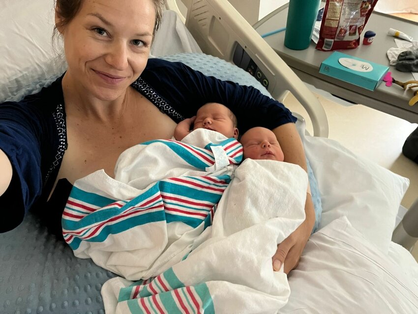 Twins Larkin Paige Morris and Beckett Joseph Morris, with their mother Robin Morris at Nantucket Cottage Hospital last week. Their father is Chris Morris.