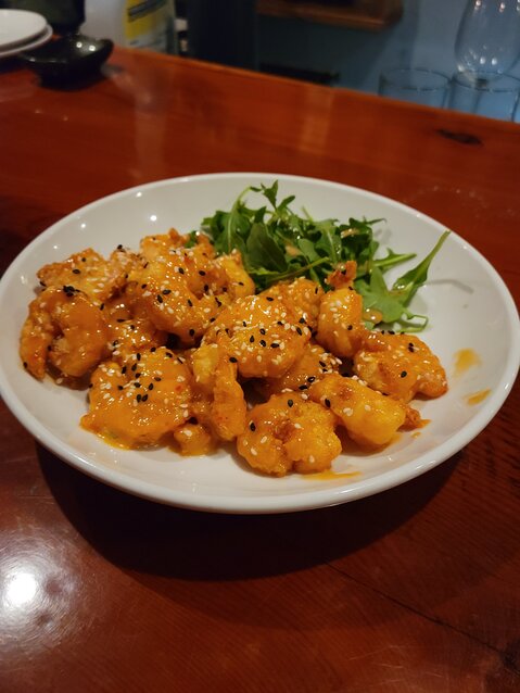 The Boom Boom Shrimp are lightly fried and tossed in a piquant Sriracha sauce.
