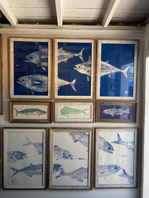 Examples of Pete Van Dingstee's &quot;gyotaku,&quot; the Japanese art of fish printing.