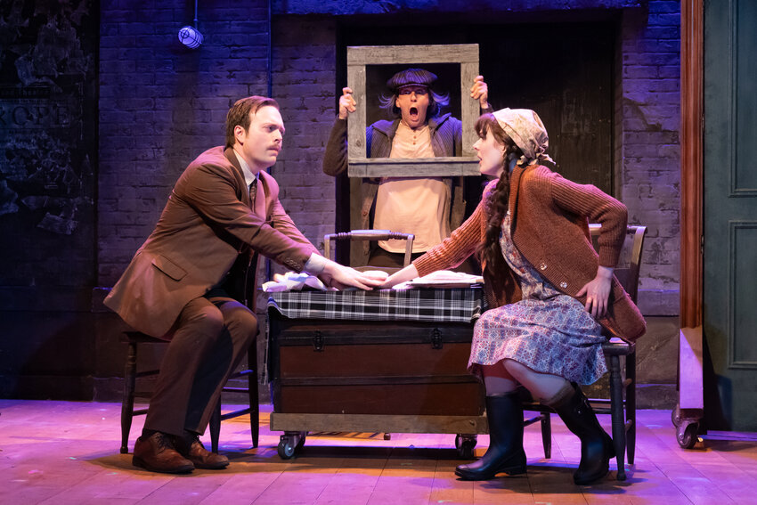 From left, James Taylor Odom, Seth Andrew Bridges and Kristen Hahn in the White Heron Theatre Company&rsquo;s production of &ldquo;The 39 Steps,&rdquo; on stage through Aug. 24.