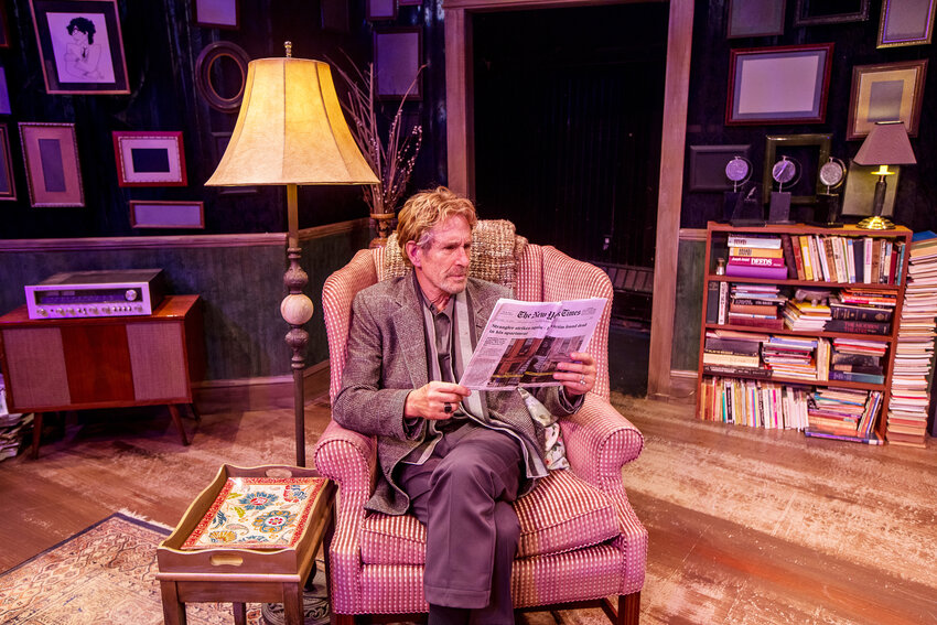 John Shea on stage at Bennett Hall in Theatre Workshop of Nantucket&rsquo;s world-premiere production of &ldquo;James Gallagher.&rdquo;