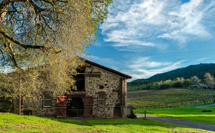 The cellar barn at the Jack London Ranch in Glen Ellen in the Sonoma Valley of California.