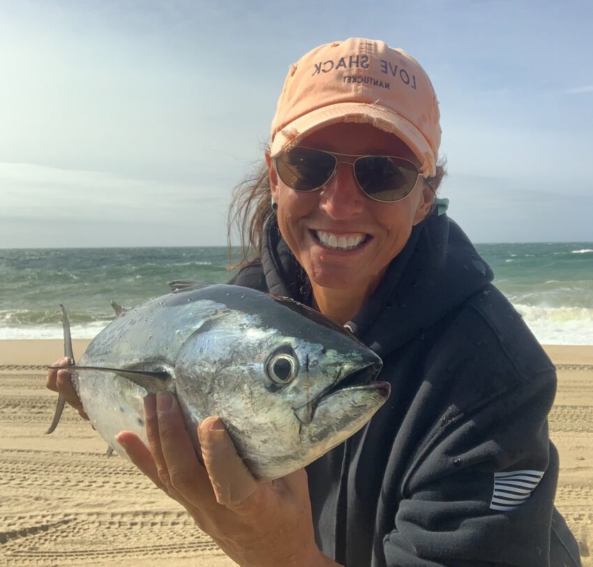 Tammy King with a false albacore she caught from the beach this week.