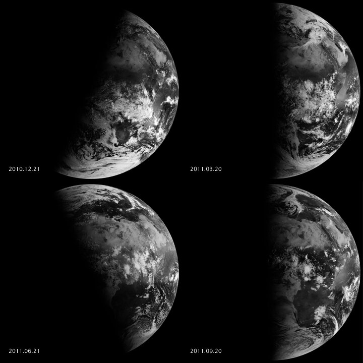 The four changes of the seasons, related to the position of sunlight on the planet, are captured in this view from Earth orbit.
