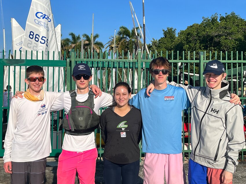 From left, Luke Steindler, Rory Murray, Mia-Claire Porter, Archie Ferguson and Avery Moore at the Orange Bowl regatta.
