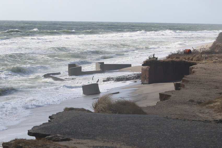 Parts of the old Tom Nevers Navy Base now exposed at Tom Nevers beach due to erosion.