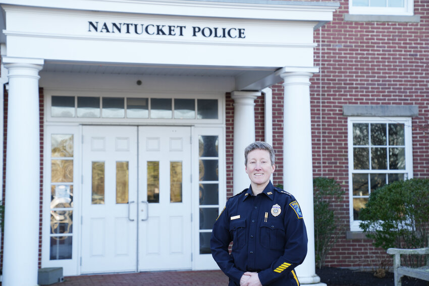 New police chief Jody Kasper in front of the public safety complex on Fairgrounds Road.