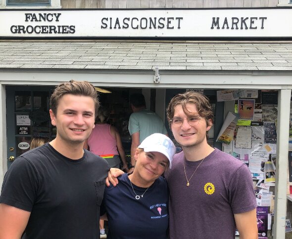 From left, Cooper, Cindy and Reece Nelson outside the Siasconset Market.