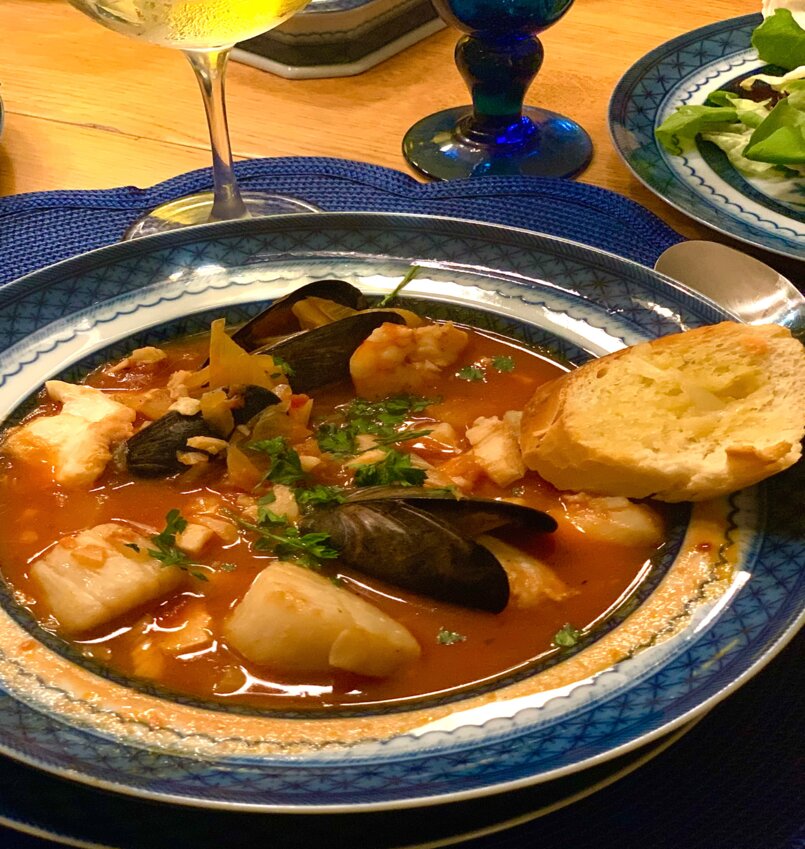 Nantucket home chef Margit Baker&rsquo;s seafood stew is overflowing with fresh white fish, scallops, shrimp and clams.