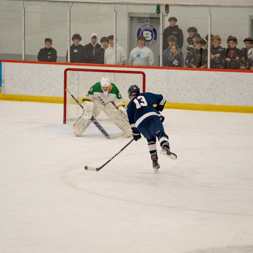 Whalers goalie Griffin Star makes a stop during Monday’s game against North Reading.