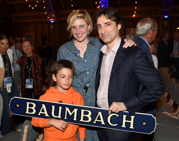 Greta Gerwig, Noah Baumbach and Baumbach's son Rohmer attend the Screenwriters Tribute at the 2018 Nantucket Film Festival.