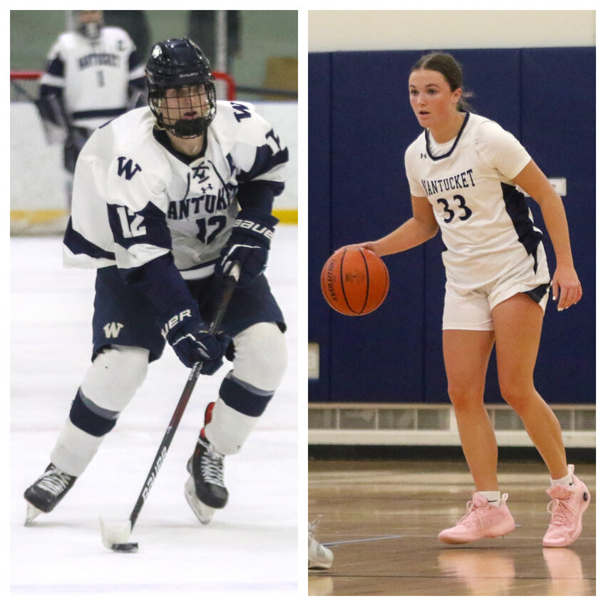 Ryan Davis, left, and Maddie Lombardi were named Cape &amp; Islands League Lighthouse Division MVP for boys hockey and girls basketball.