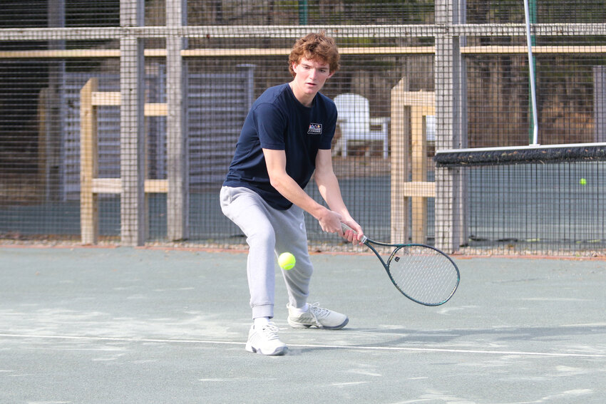 Hawkin Edwardes practices his backhand last Monday at Great Harbor Yacht Club.