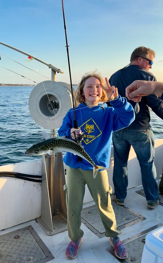 Rosey Baker with her first Atlantic mackerel of the 2024 season Monday night.
