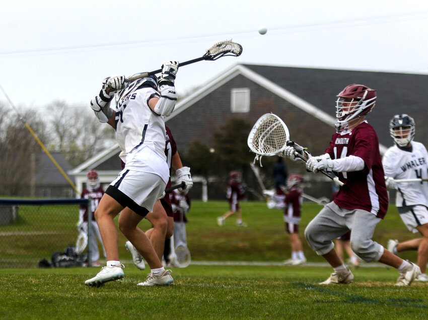 Nolen Mosscrop scored with this behind-the-back shot in the third quarter of the Whalers' 8-4 win over Falmouth at home Thursday.