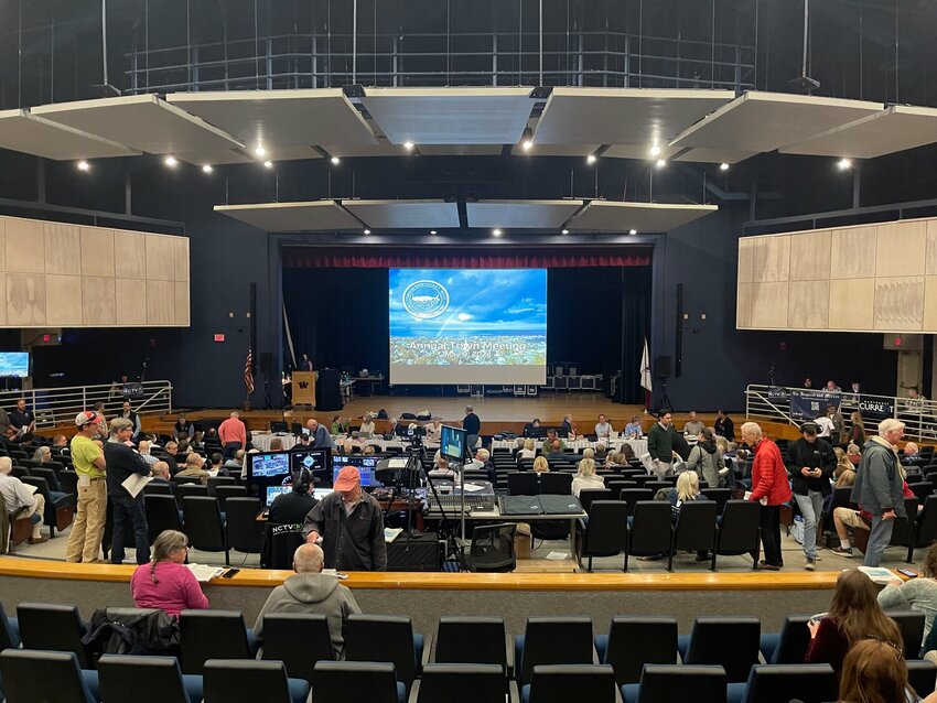 A sparse crowd attends night three of the 2024 Nantucket Town Meeting.