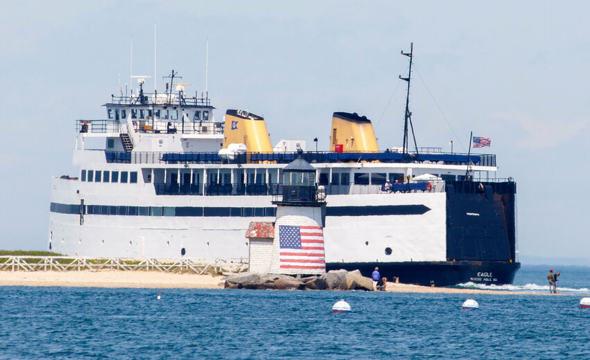 The Steamship Authority's M/V Eagle, which has had a recent string of mechanical failures, rounds Brant Point Lighthouse enroute to Hyannis.
