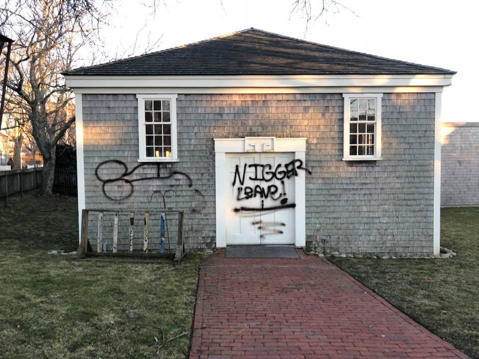 Racist and lewd graffiti on the African Meeting House in March 2018.