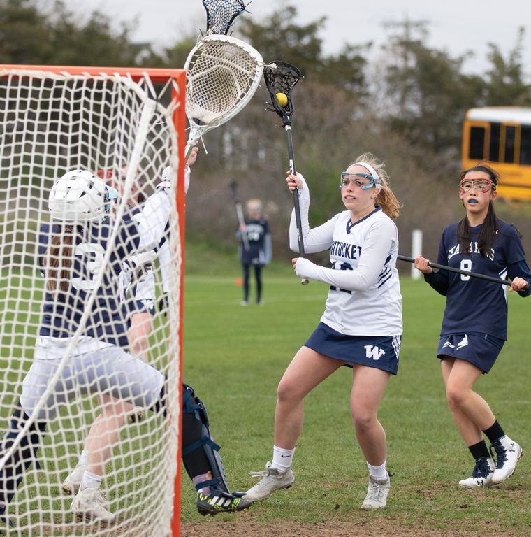Alexa Aloisi takes a shot on goal in the Whalers' 18-9 home win over Cape Cod Academy last Thursday.