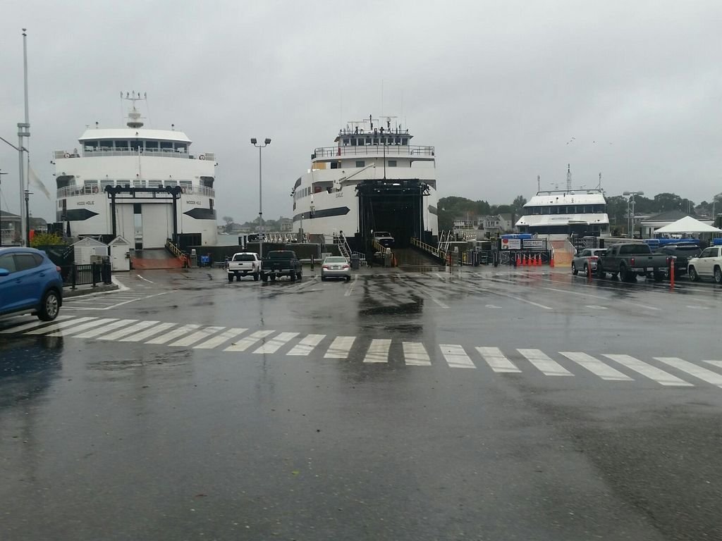 From left, the Steamship Authority's M/V Woods Hole, M/V Eagle and fast ferry Iyanough wait out the storm at the Hyannis terminal Thursday.
