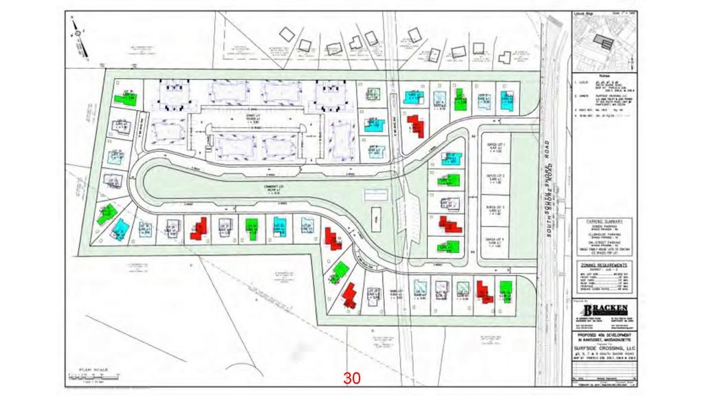 The ZBA was discussing this 92-unit version of Surfside Crossing's proposed 40B housing development before developers asked them to close the public hearing and rule on either their original 156-unit or a scaled back 100-unit plan by April 4.