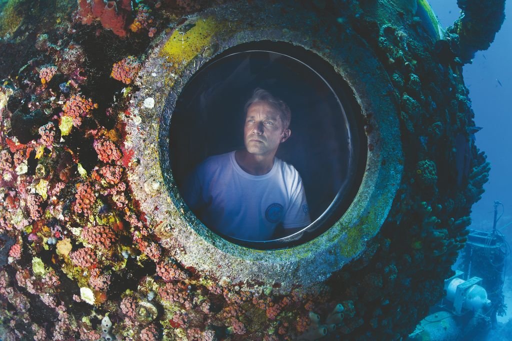 Fabien Cousteau inside the 81-ton undersea lab in which he spent 31 straight days off the Florida Keys in 2014.