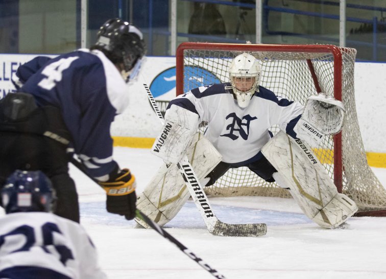 Goalie Ben Murphy and the Whalers shut out the Mashpee/Monomoy Monarchs 5-0 last Wednesday at Nantucket Ice.