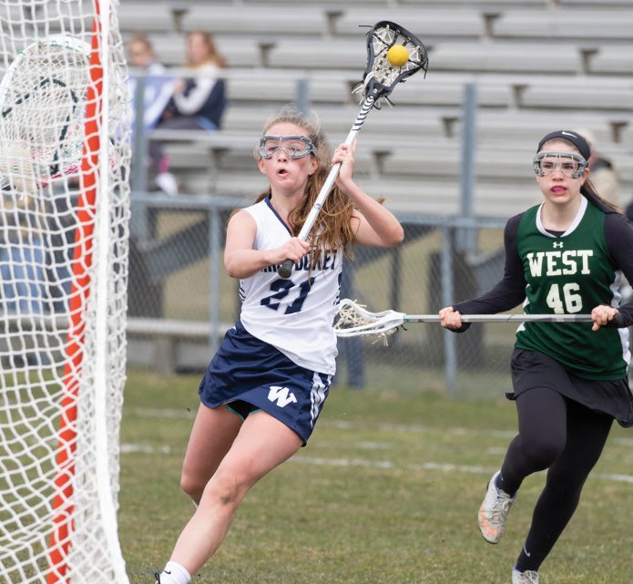 Evelyn Fey takes a shot on net in the first half of Nantucket's 20-7 home win over Sturgis West Saturday. The Whalers are 3-2 this season.