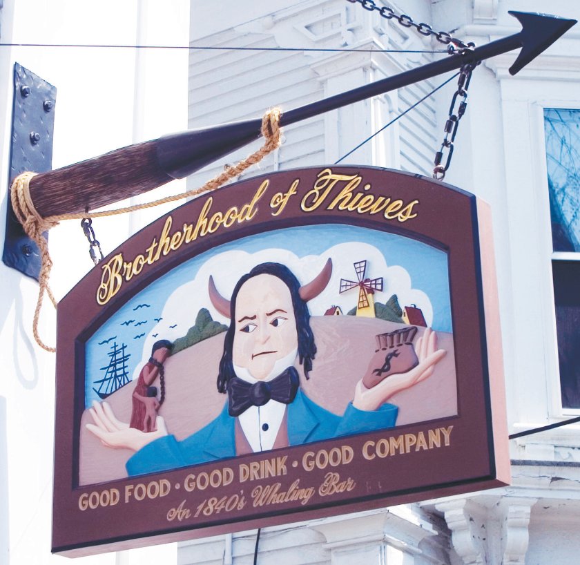 The sign outside the iconic Brotherhood of Thieves restaurant on Broad Street.