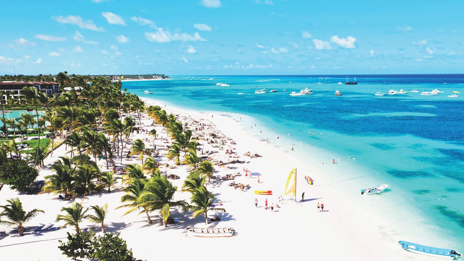 Aerial view of a beautiful Caribbean beach in Punta Cana, Dominican Republic.