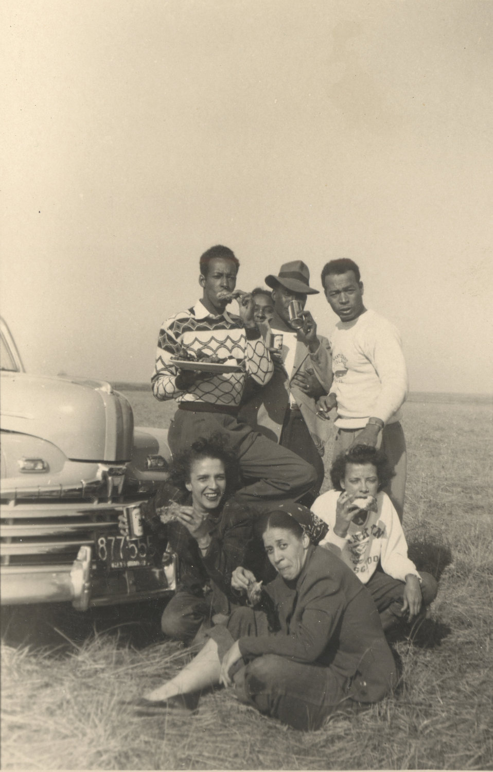 Isabel Barrows, Frankie White and Jean Montaro Wall among a group of Cape Verdeans having a picnic at the beach in the 1950s.