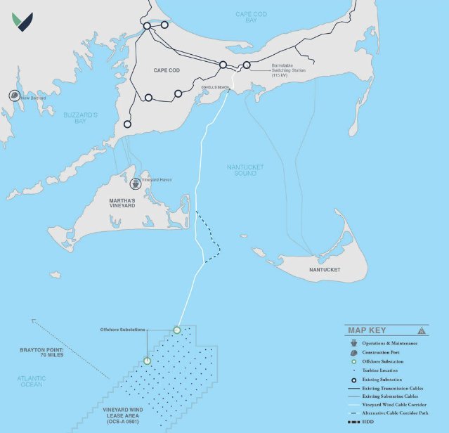 Vineyard Wind's proposed alternative-energy project is located 14 miles southwest of Nantucket.