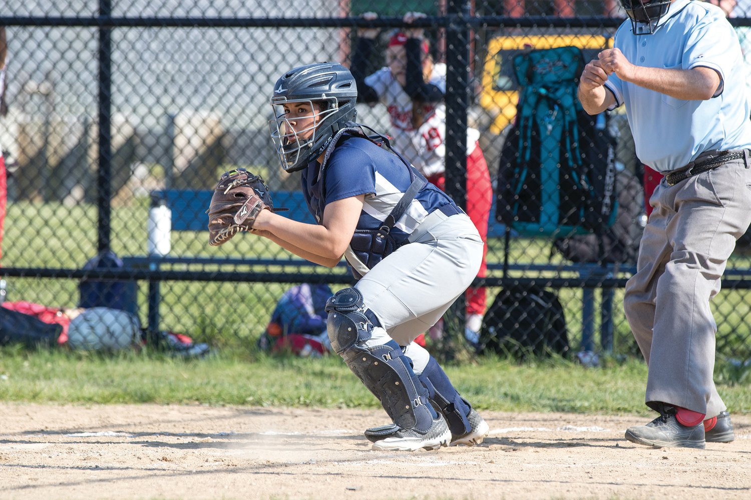 Jaydin Buckley looks up to throw runner out against Barnstable