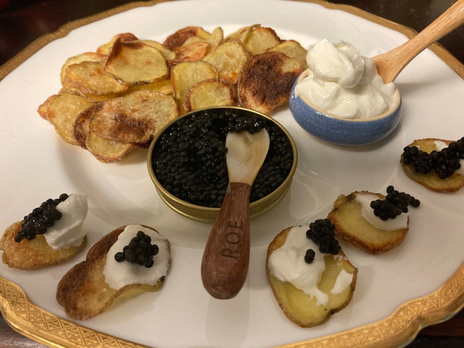 These oven-baked potato chips are the perfect foundation for R O E caviar and sour cream.