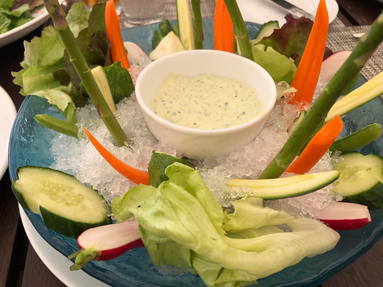 The vegetable crudité with ramp dressing at Topper’s at the Wauwinet.