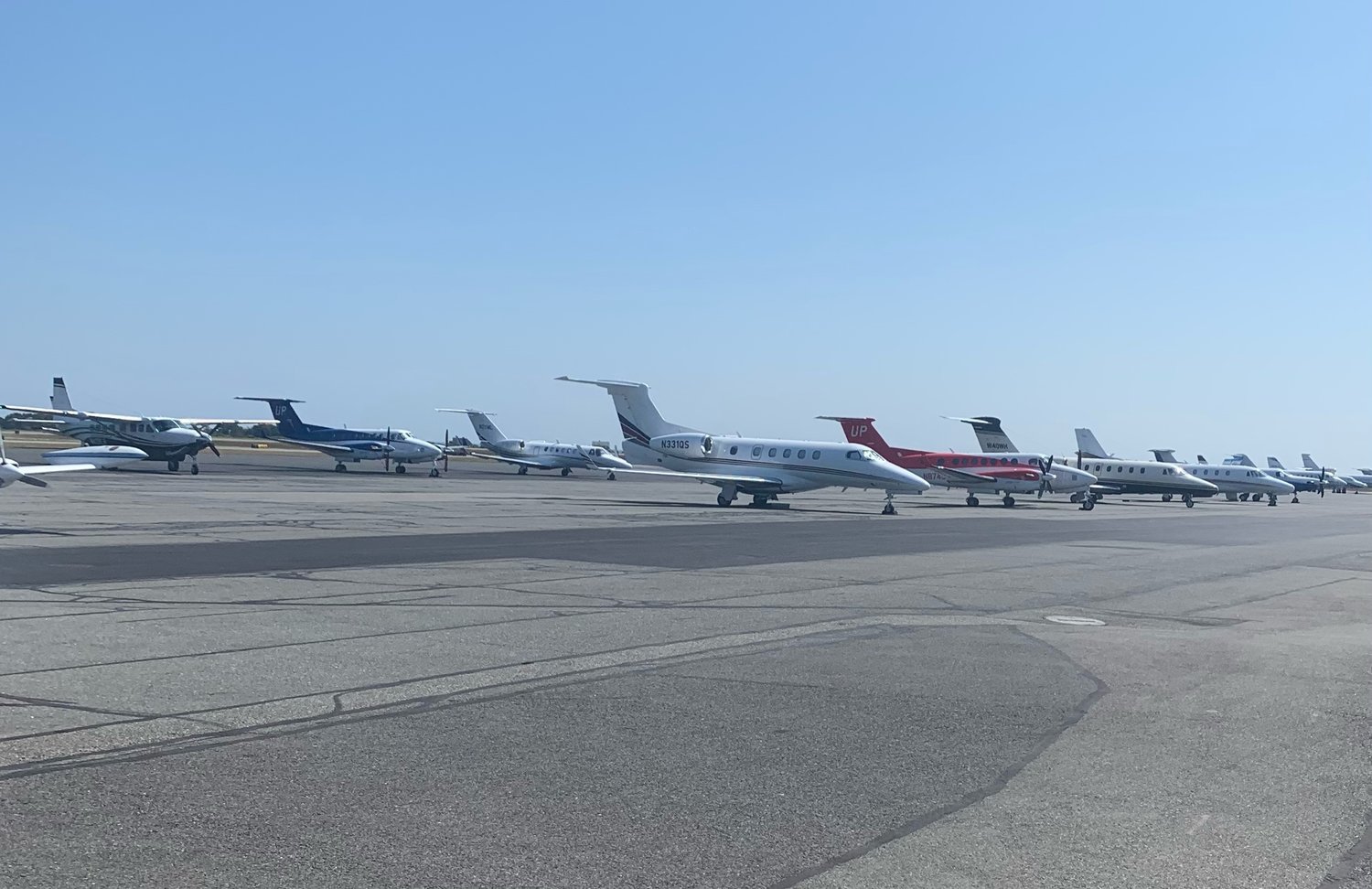 Private jets on the tarmac at Nantucket Memorial Airport.