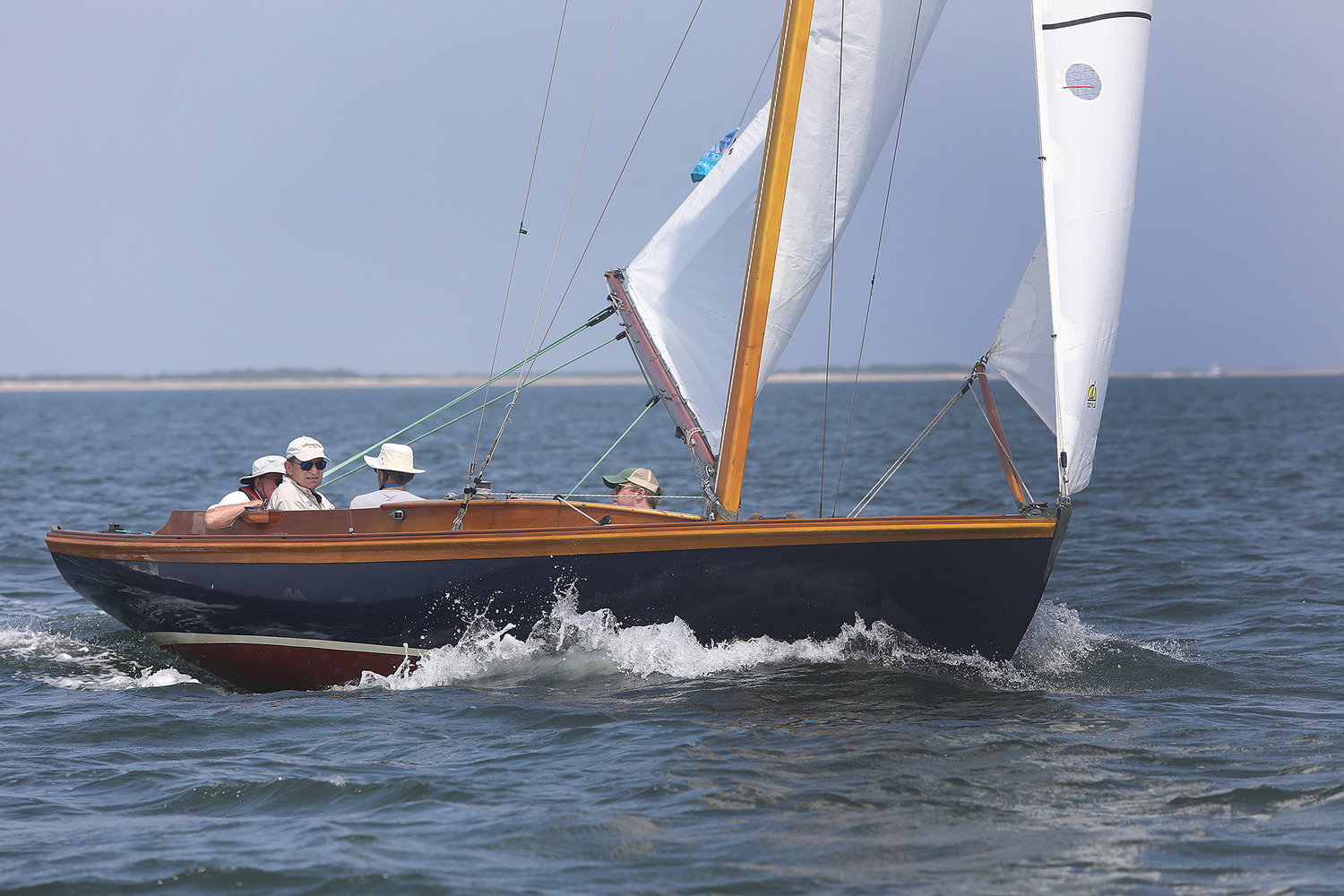 Serendipity, captained by Harry Rein competes in the Alerion division of the One Design Regatta in Nantucket Harbor on the opening day of Race Week 2021.