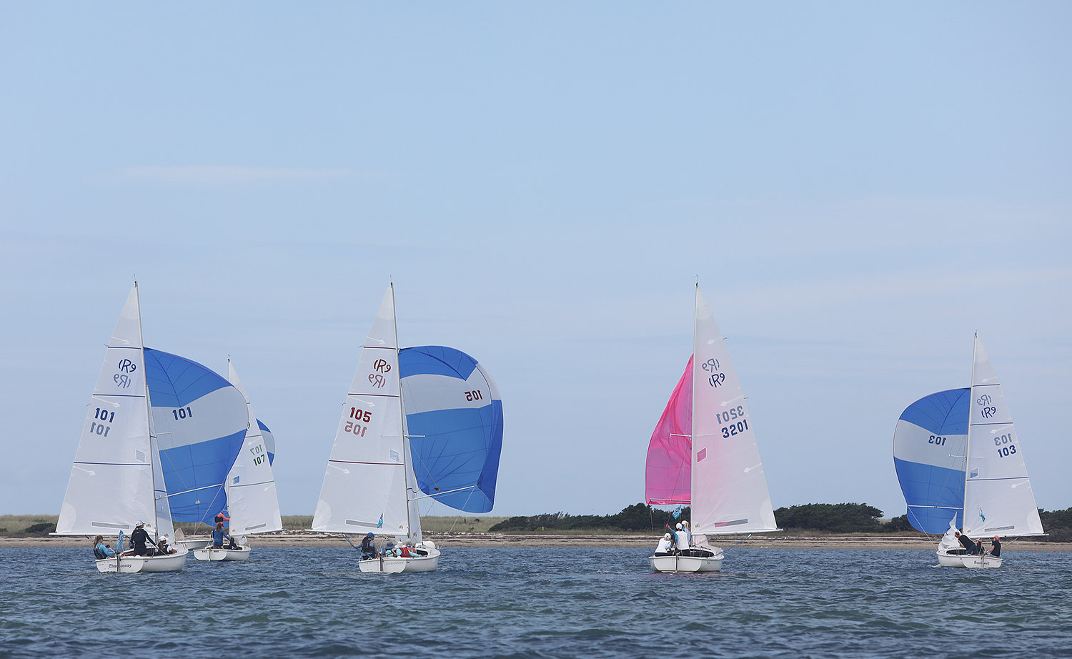 Spinnakers up during the 2021 Women's Regatta in the harbor on Wednesday.