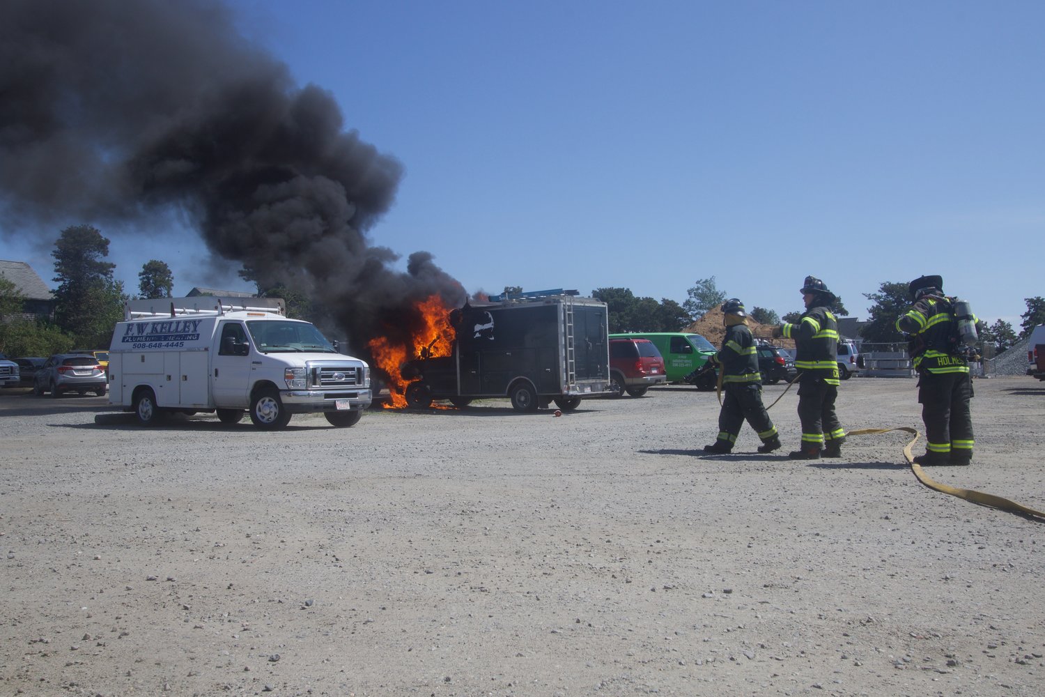 Firefighters quickly put out this truck fire in the 2 Fairgrounds Road town lot Monday afternoon.