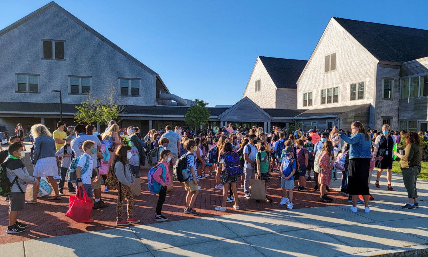 Students on the first day of classes at the Nantucket Intermediate School Tuesday.