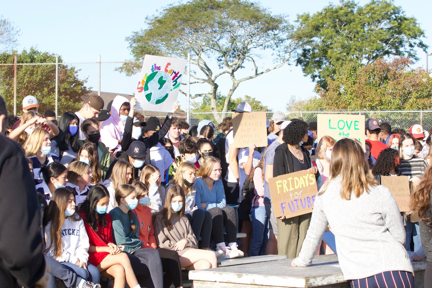 Nantucket High School students staged a walkout Friday to demand action and raise awareness of climate change.