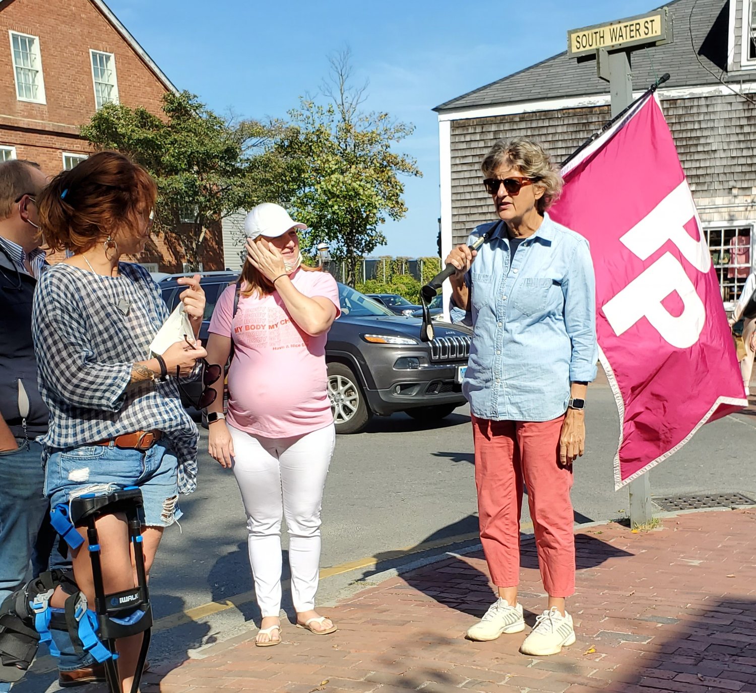 About 30 people participated in a rally to support women's reproductive rights Saturday outside the Nantucket Town & County Building.