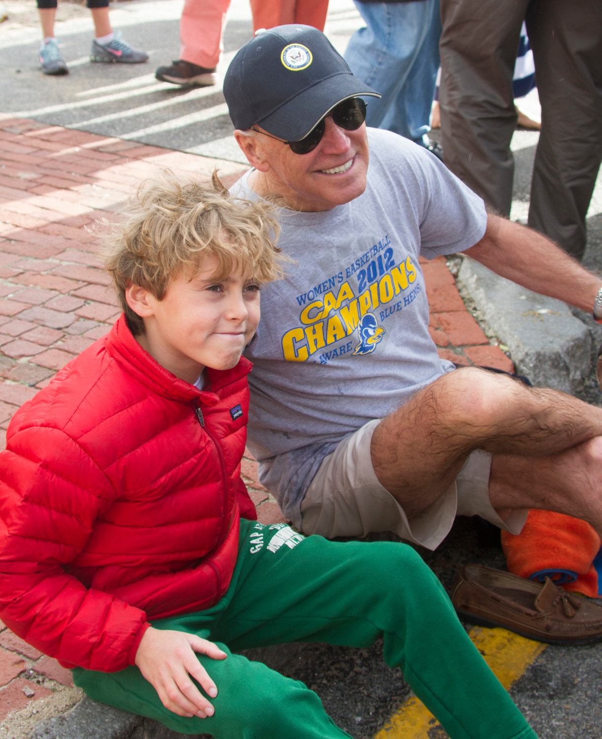 William Knopp, then 11, sits down with vice president Joe Biden after 2014 Cold Turkey Plunge at Children's Beach.