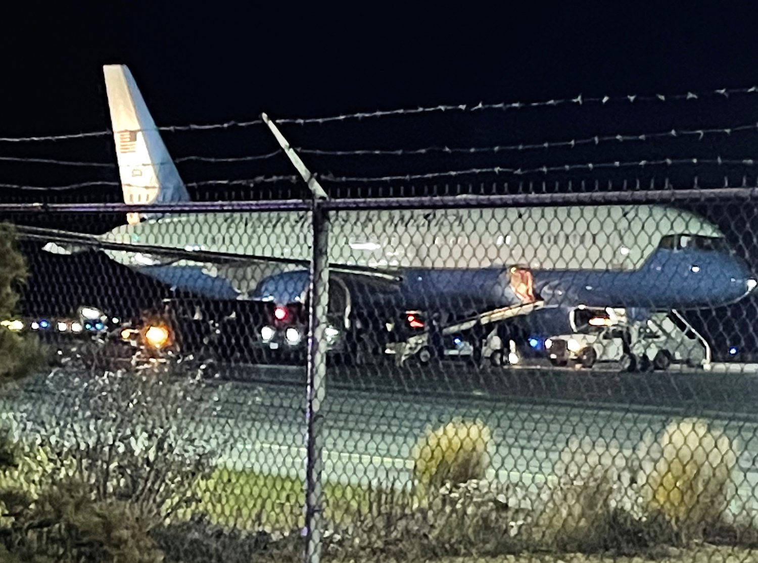Air Force One on the ground at Nantucket Memorial Airport Tuesday night.