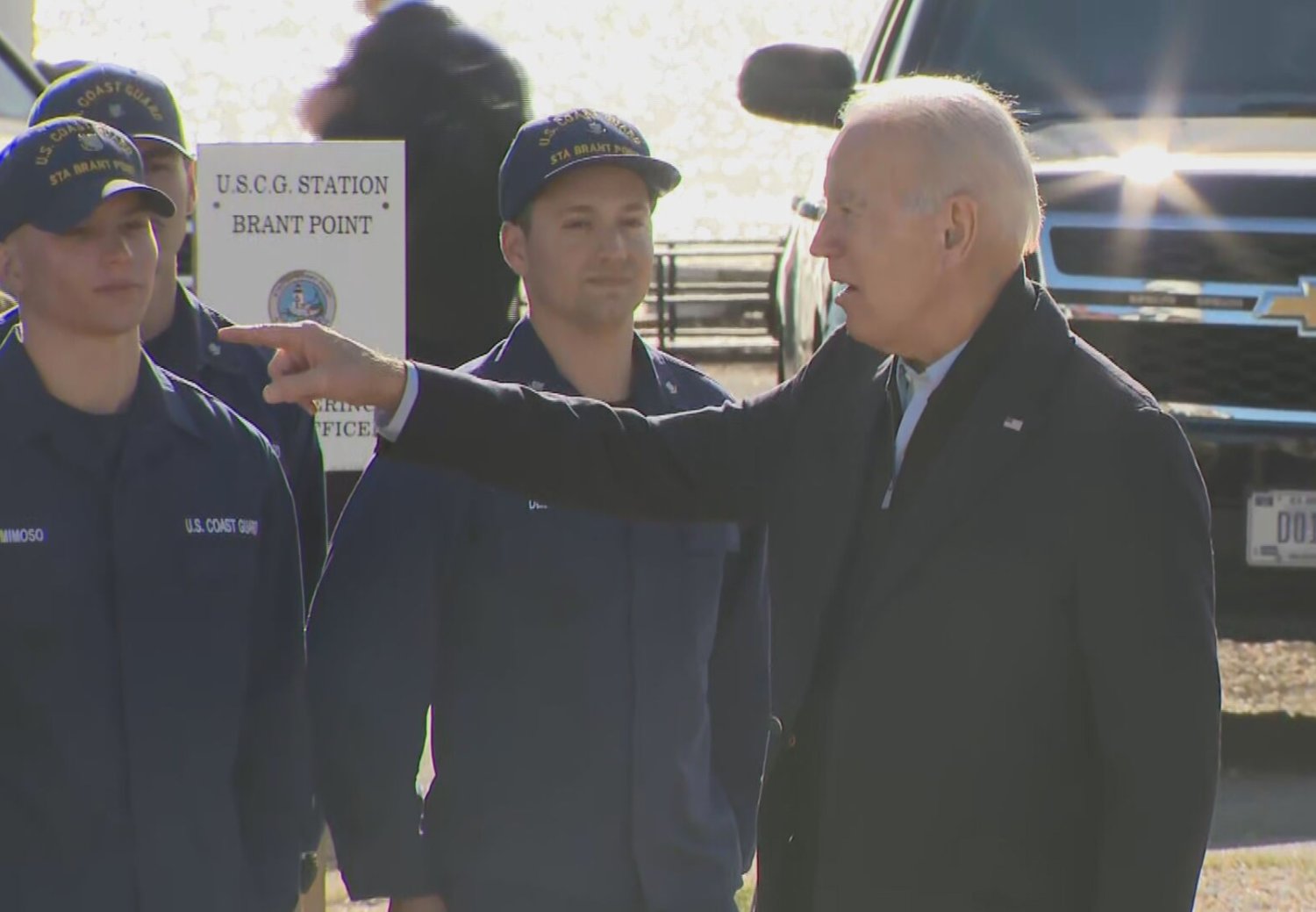 President Joe Biden greets members of U.S. Coast Guard Station Brant Point  Thanksgiving morning.