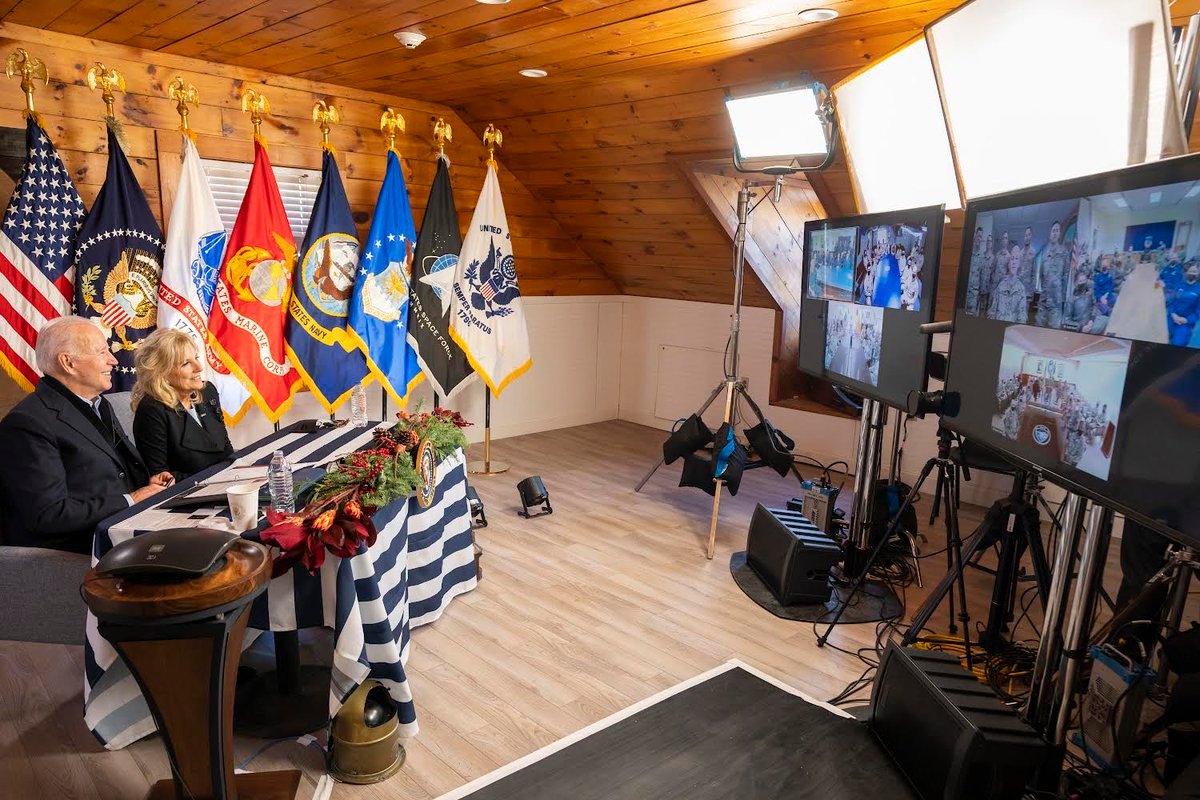 The president and first lady address troops around the world from U.S. Coast Guard Station Brant Point Thursday morning.