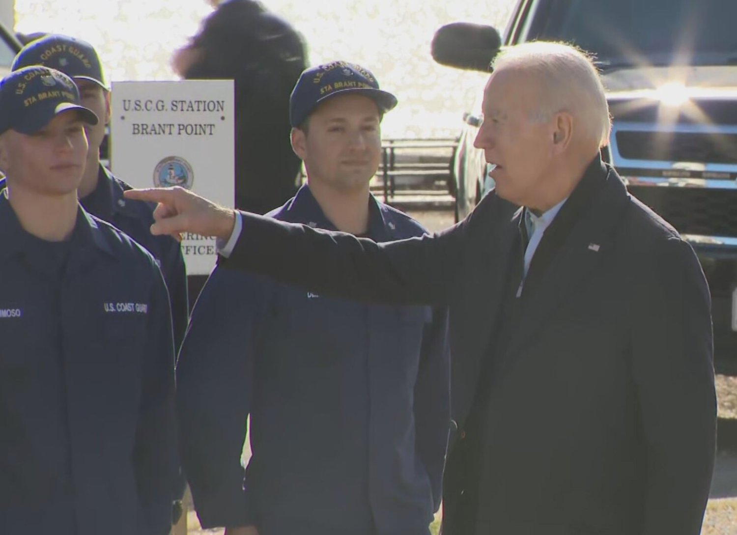 President Biden greets members of Coast Guard Station Brant Point Thurday.
